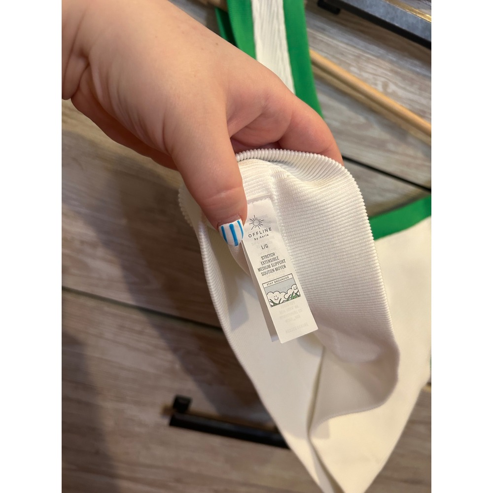Offline by Aerie White Green Ribbed V-Neck Sports Bra Crop Top Large - Picture 5 of 5